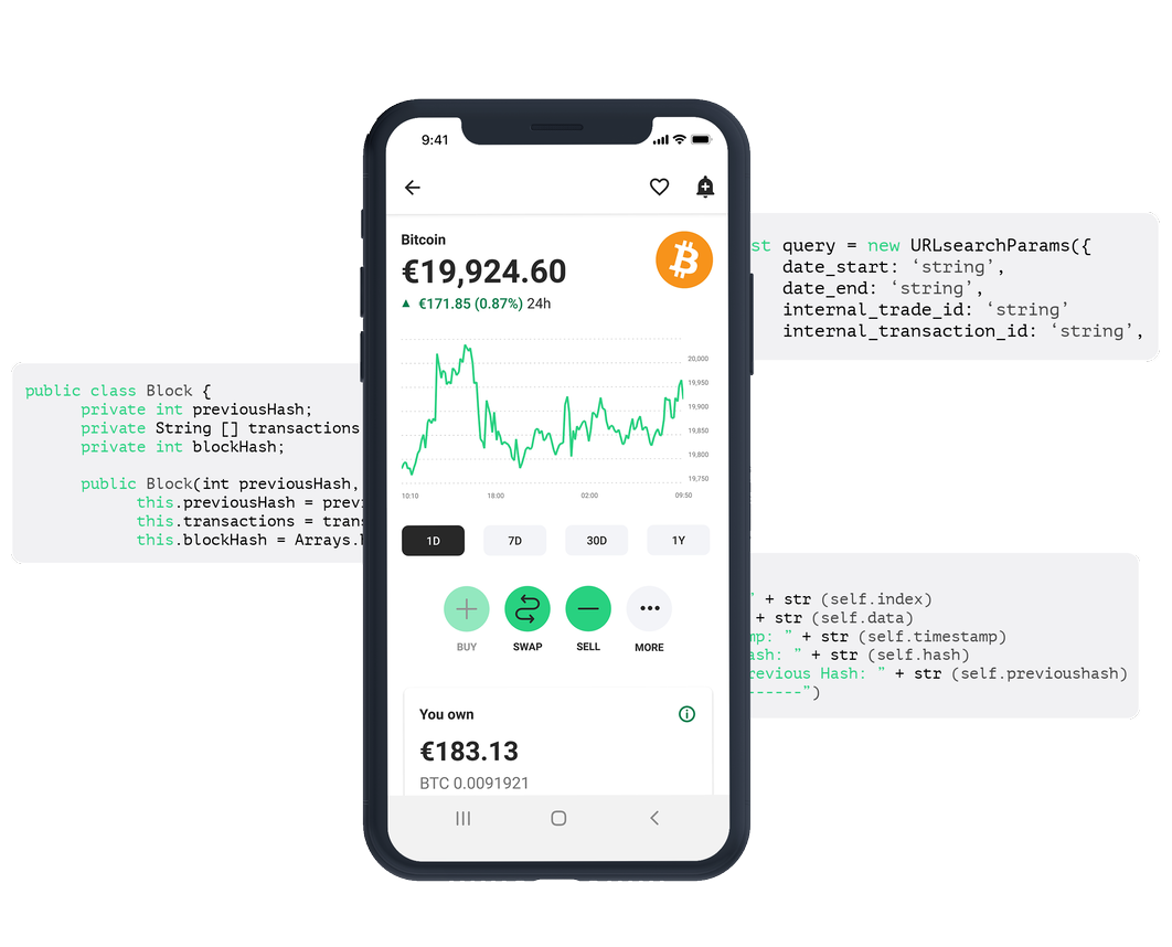 Image showing one mobile device displaying a chart for bitcoin investments. 