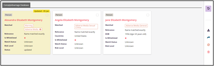 Screenshot of Comply's transaction monitoring and screening solution