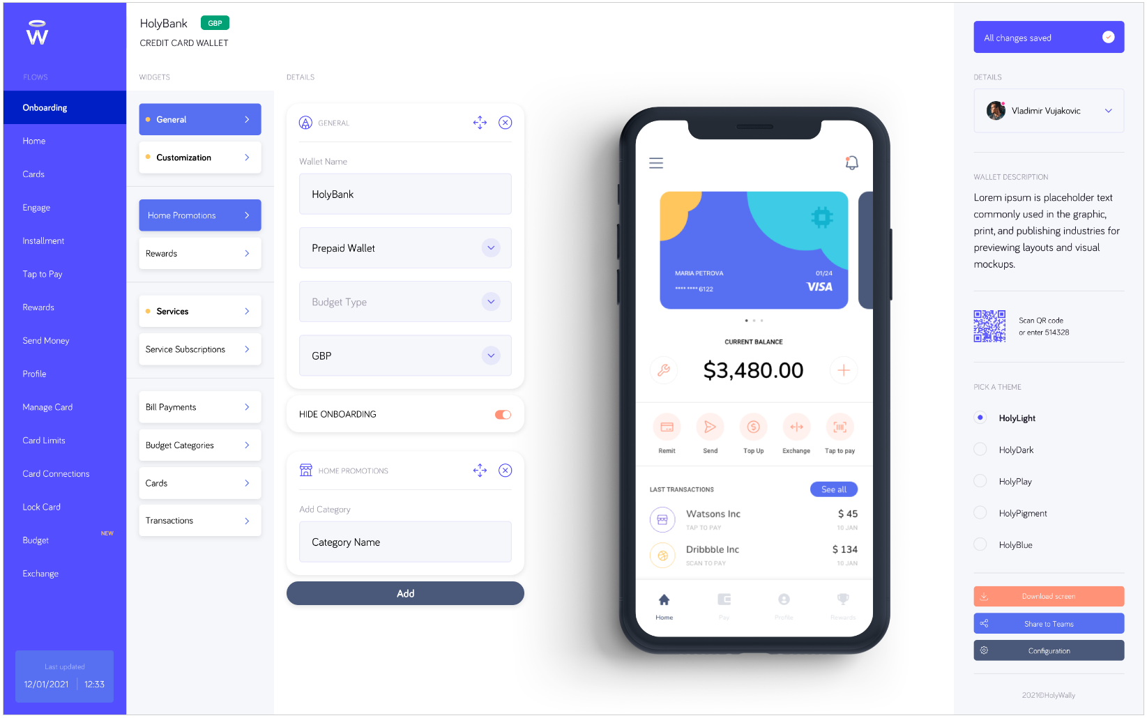 Creitive screenshot of their digital wallet building configuration