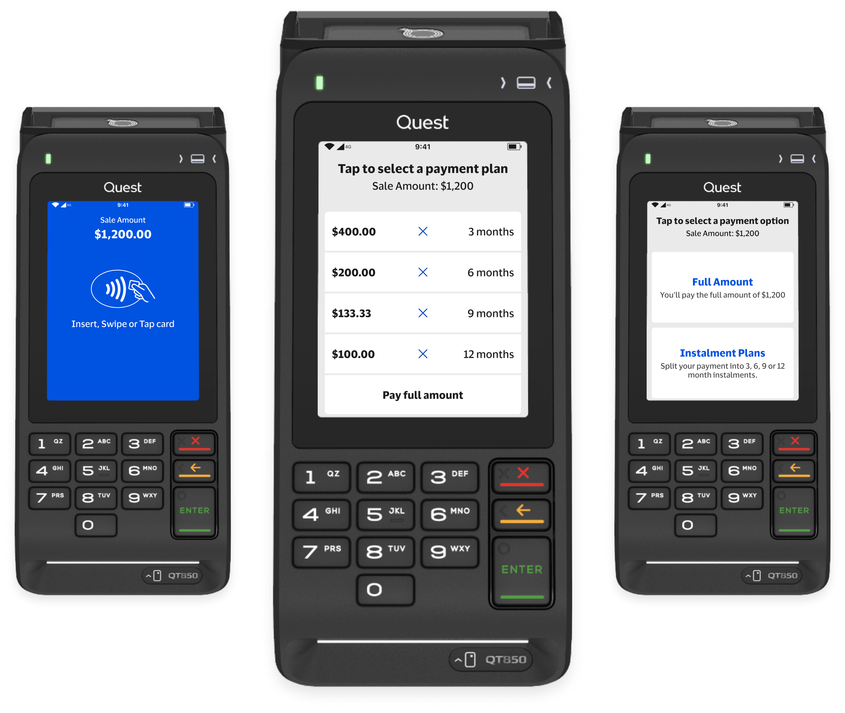 Image shows Quest Point Of Sale terminals with Visa Installments enabled UI visible