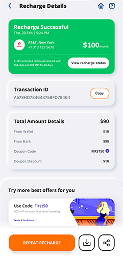 Nuclei mobile app screen for payments and recharging cards