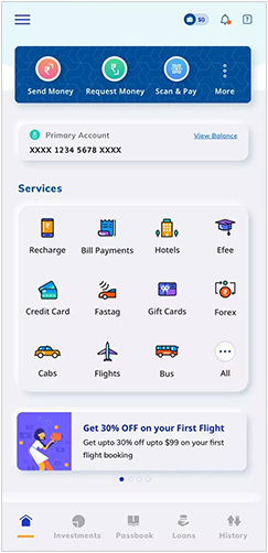 Nuclei mobile app home screen with icons for app capabilities