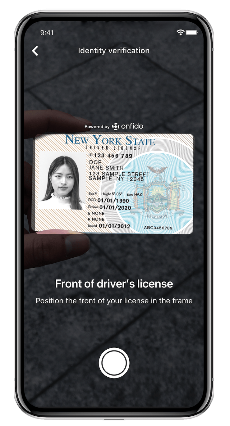 Onfido mobile app screen for scanning IDs