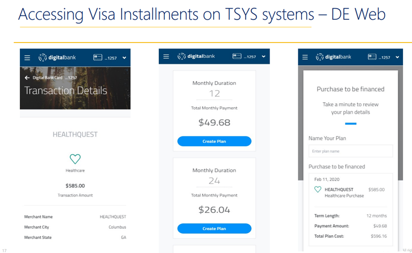 Image shows the TSYS solution utilizing Visa Installments capabilities